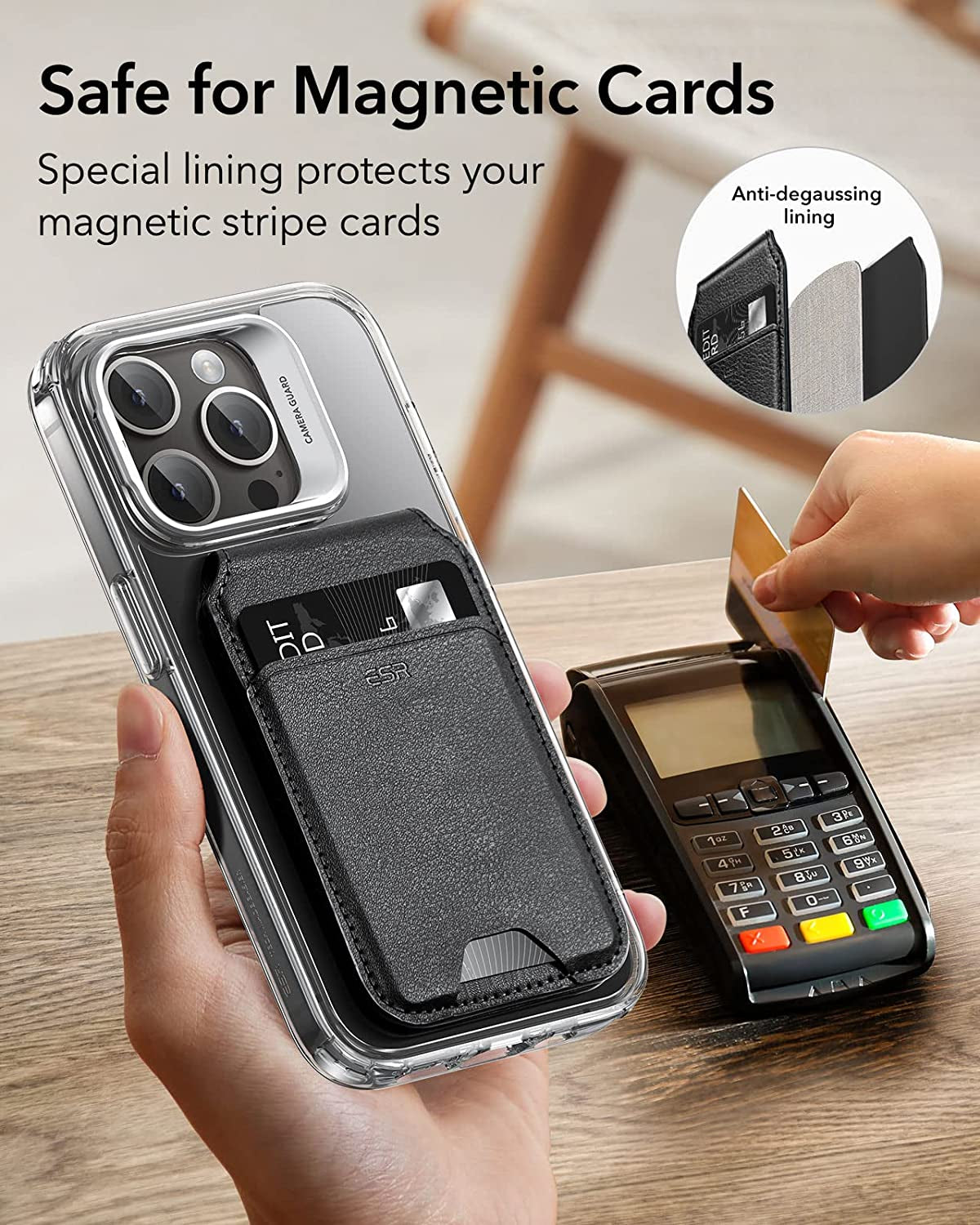 ESR Halolock Magsafe Wallet and Clear Kickstand Case, Compatible with Iphone 14 Pro Max Case, Black Detachable Magsafe Wallet with Adjustable Stand, 3-Card Holder, Military-Grade Protection ESR