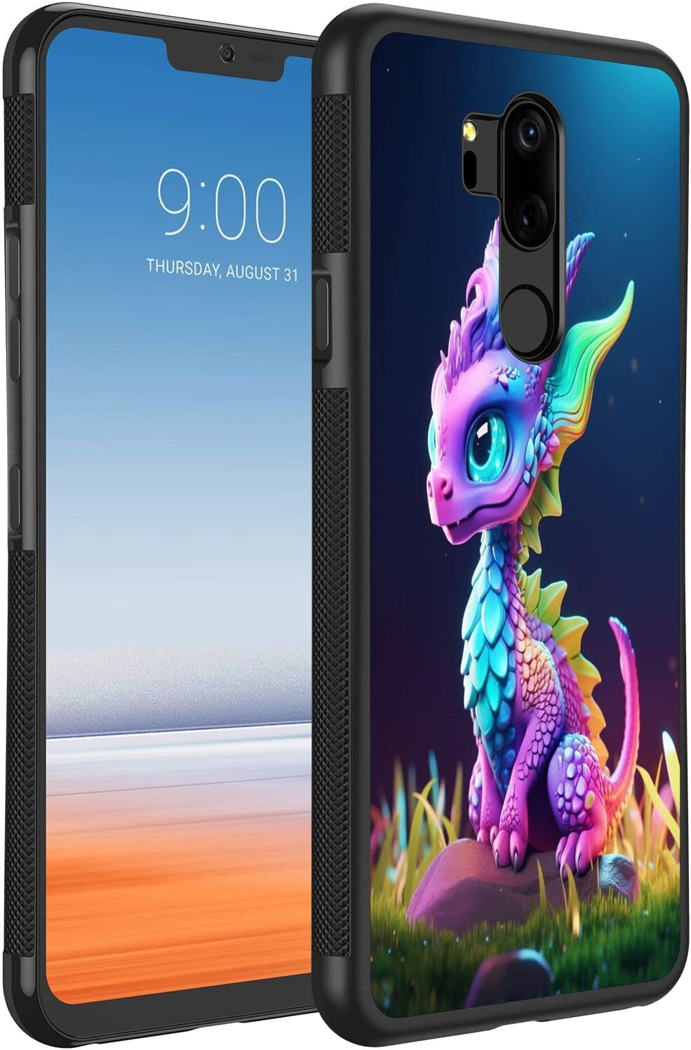 Elgzigok Black Frame Case Compatible with LG G7 Thinq Anime Dragon Watercolor G148 Pattern Design Slim Fit Black TPU Anti-Slip Shockproof Protective Case for LG G7 Thinq LIUYUQI