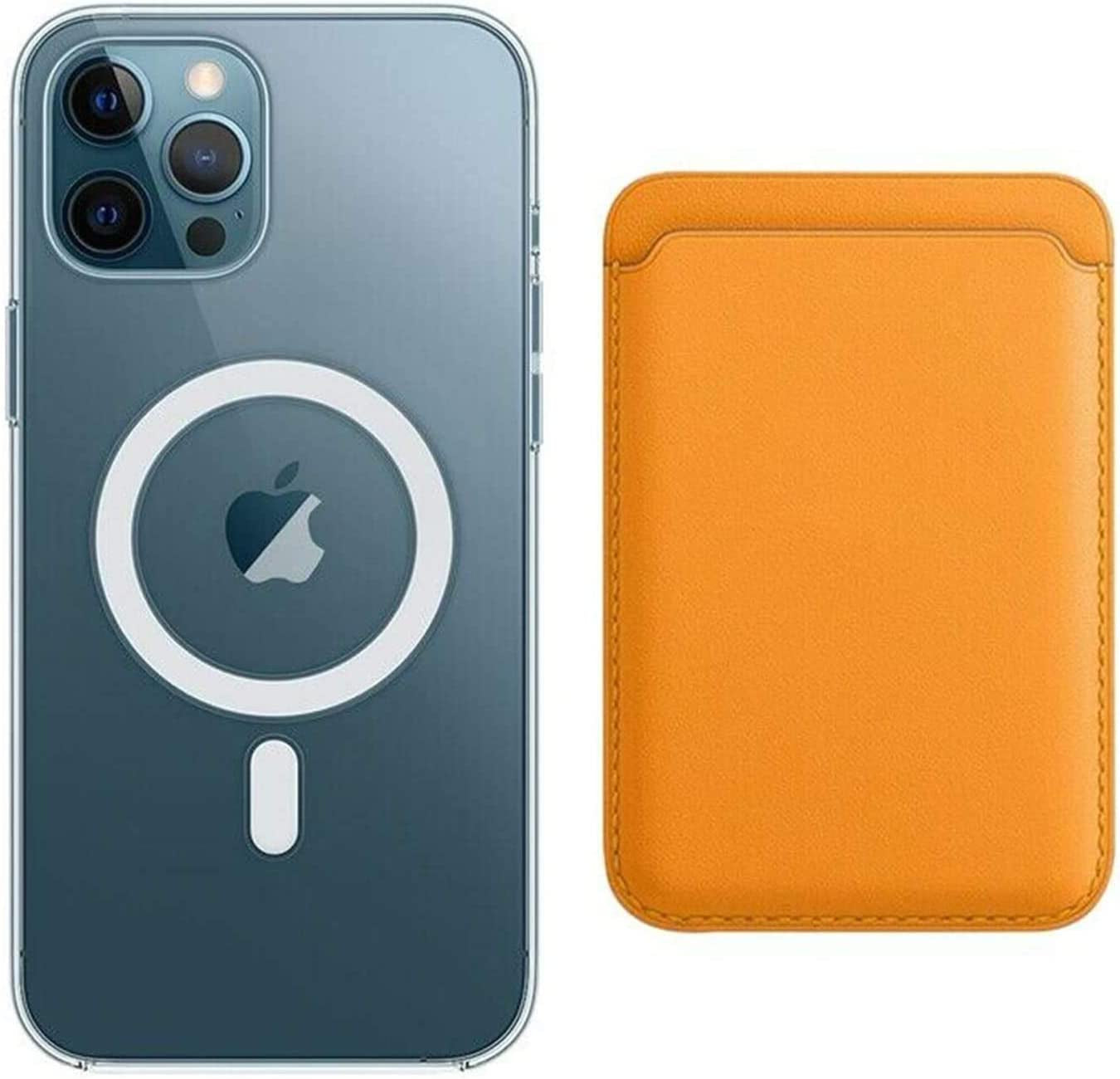 TYPLAUSE Iphone 13 Mag-Safe Leather Wallet Card Holder + Magnetic Clear Phone Case Cover (Brown) Typlause Clear Case + California Poppy 6.1 (iPhone 13 Pro)