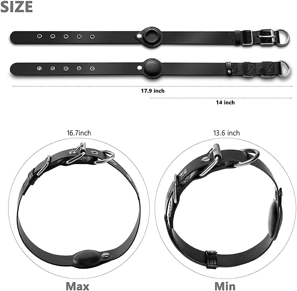 Dog Collar with Air Tag Holder, Leather Air Tag Holder Dog Collar, Adjustable Air Tag Dog Collar Holder Anti-Lost Air Tag Collar for Dogs (Black) Jacknthe