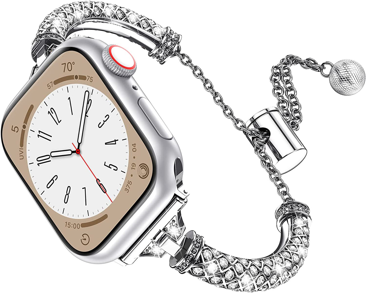 LETOID Bling Band Compatible with Apple Watch – 38Mm 40Mm 41Mm 42Mm 44Mm 45Mm 49Mm Women Fancy Slim Metal Bracelet Strap with Rhinestone for Iwatch Series 8 7 SE 6 5 4 3 2 1 LETOID Silver 38/40/41MM