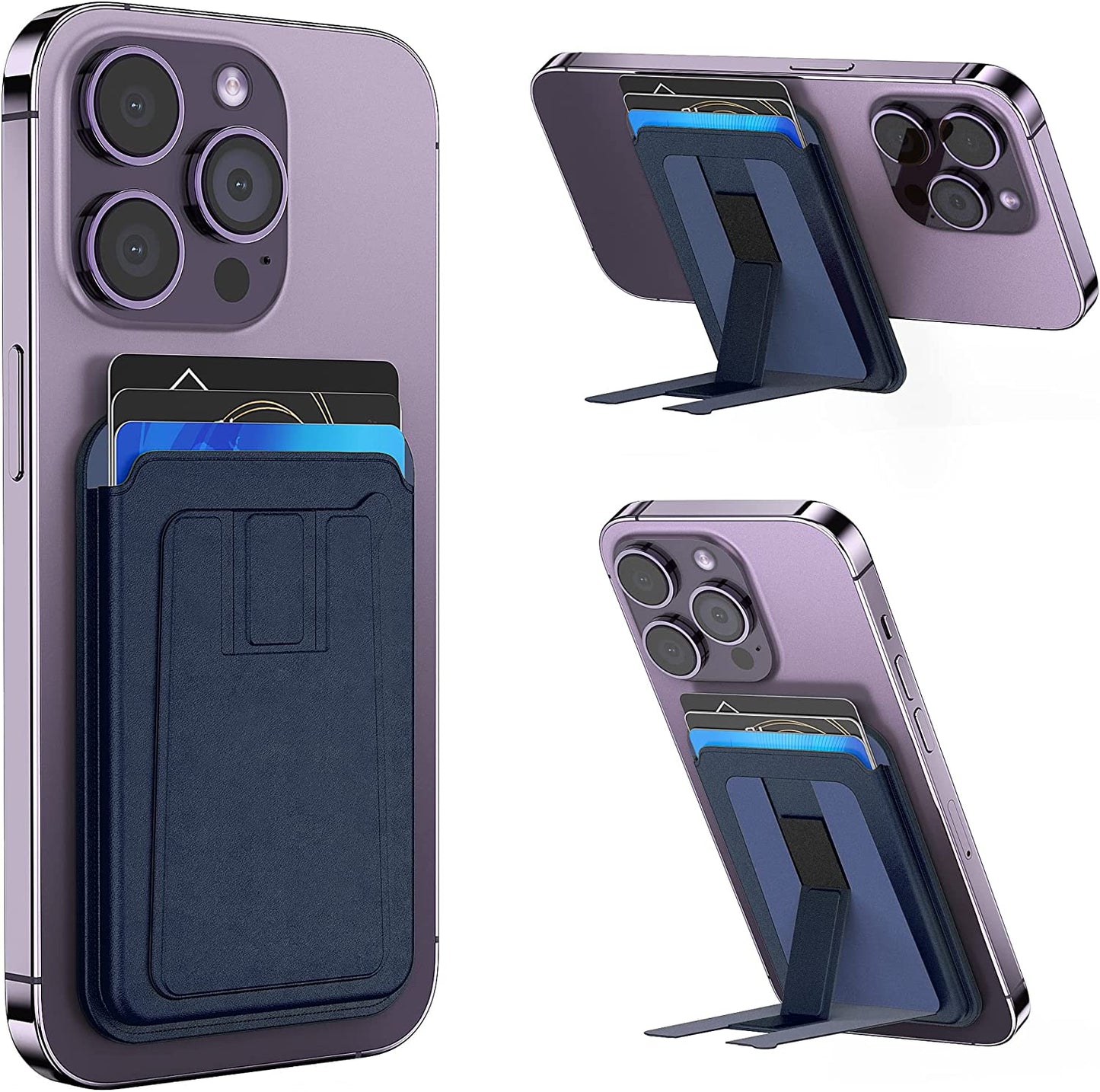 GANSBOL Magnetic Card Wallet Holder for Apple Magsafe,2-In-1 Leather Magsafe Wallet Stand for Iphone 12/13/14 Series,Magsafe Wallet for Back of Iphone,Fit 3-4 Cards,Light Purple GANSBOL Blue