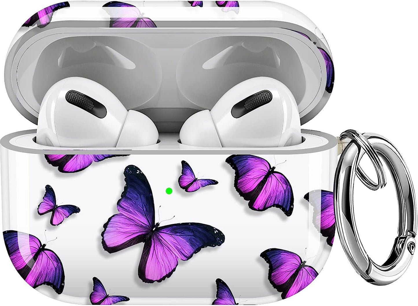 Maxjoy for Airpods Pro Case Cover, Clear Flower Pro Case for Women Men Cute Soft Protective Floral Ipod Pro Case with Keychain Clip for Airpods Pro Charging Case 2019, Transparent Maxjoy Purple + White