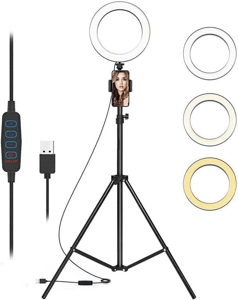 10" Selfie Ring Light with Tripod Stand & Phone Holder for Live Stream/Makeup,Dimmable Led Lighting Ringlight for Youtube Tiktok Photography Vlogging Video Compatible with Iphone Xs Max XR Android SHARE SUNSHINE