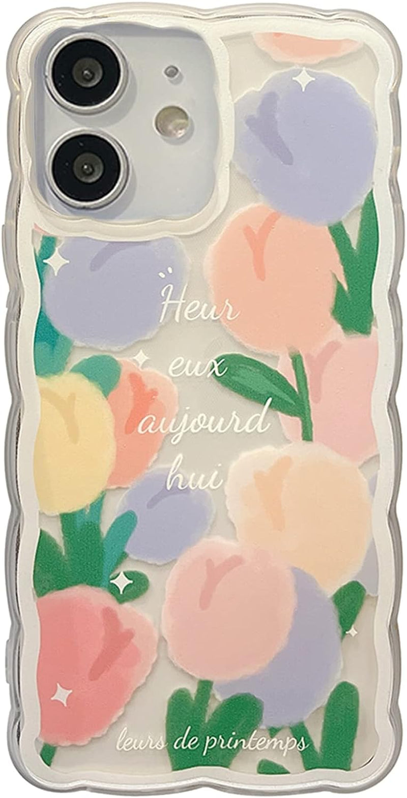 GUSDBSW Cute Iphone 14 plus Case for Women Girls, Lovely Floral Strawberry Pattern Wave Comfortable Grip Design for Girly, Slim Thin Soft Flexible TPU Clear Protective Phone Case - Blueberry Flower GUSDBSW Full Flower Iphone 11