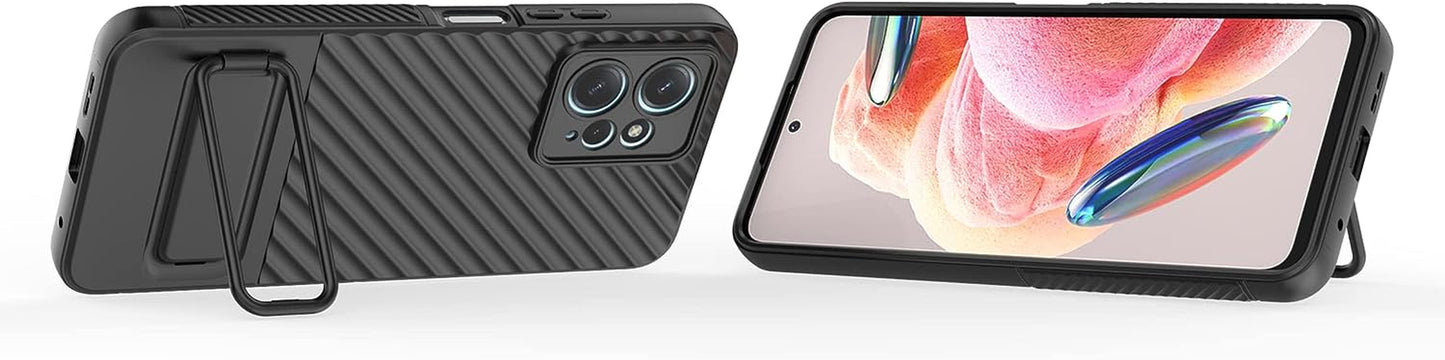 Zzjoooj for Xiaomi Redmi Note 12 4G Case with Kickstand, Shockproof Rugged TPU Cover, Shock-Absorption anti Impact Scratch Resistant Phone Cover, with Soft Microfiber Lining, Black zZjoOoj