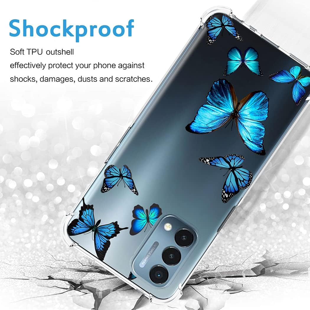Vavies Case for Oneplus Nord N200 5G, Oneplus N200 5G Case for Girls Women, Slim Shockproof Clear Pattern Soft Flexible TPU Back Phone Protective Cover Cases for Oneplus Nord N200 5G (Blue Butterfly) Vavies