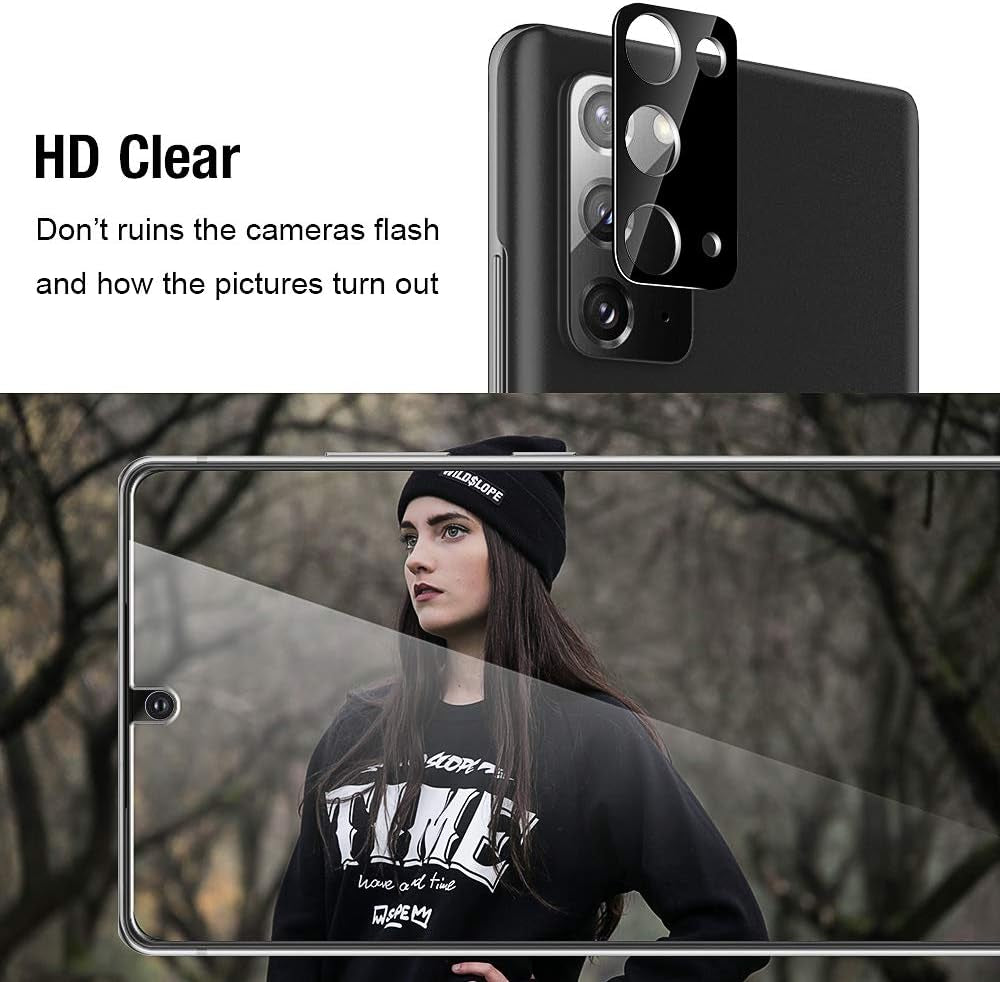 TOCOL 4 Pack Fit for Samsung Galaxy Note 20 5G (Not for Ultra)- 2 Pack Tempered Glass Screen Protector and 2 Pack Tempered Glass Camera Lens Protector Bubble Free Case Friendly 9H Hardness TOCOL