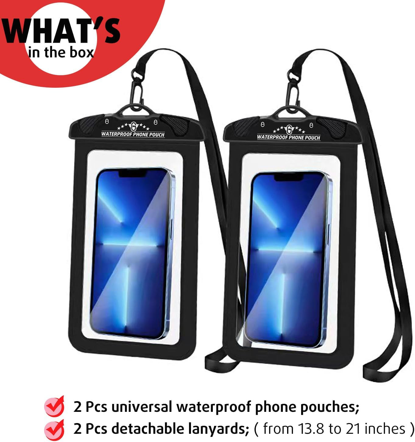 Waterproof Phone Pouch 2 Pack, 100% Waterproof Large Phone Dry Bag for Iphone 15 Pro Max, Iphone 14 Pro Max, 13 Pro Max, Samsung Galaxy S23 Ultra, Google Pixel 6 Pixel and Other Phones Black G.CATACC