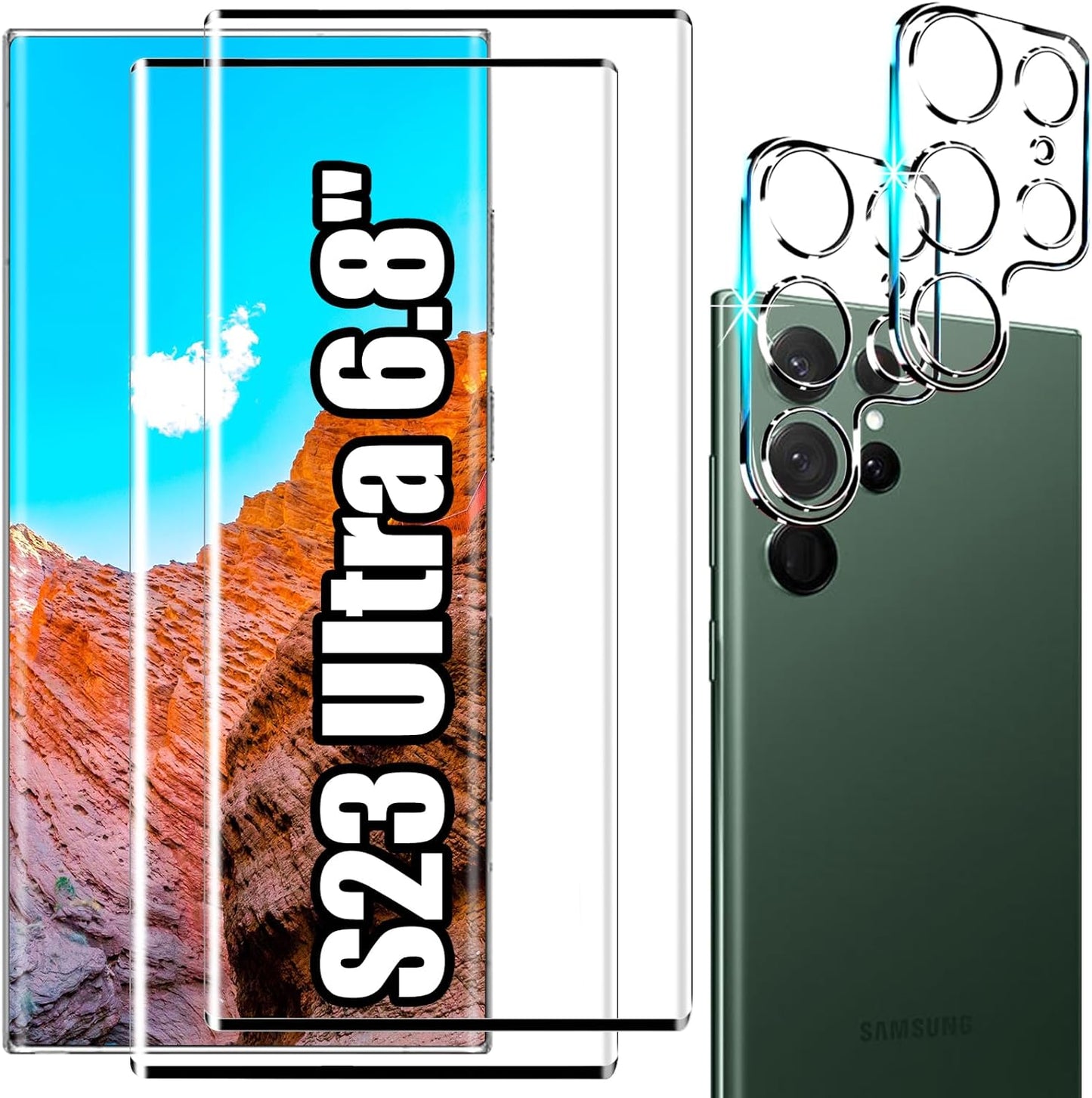 Letosan 3 Pack Galaxy S22 Ultra Screen Protector, HD Clear Tempered Glass, Fingerprint Unlock, 3D Curved, Scratch Resistant, Bubble-Free for Samsung Galaxy S22 Ultra 5G Glass Screen Protector letosan S23Ultra-6.8Inch-New