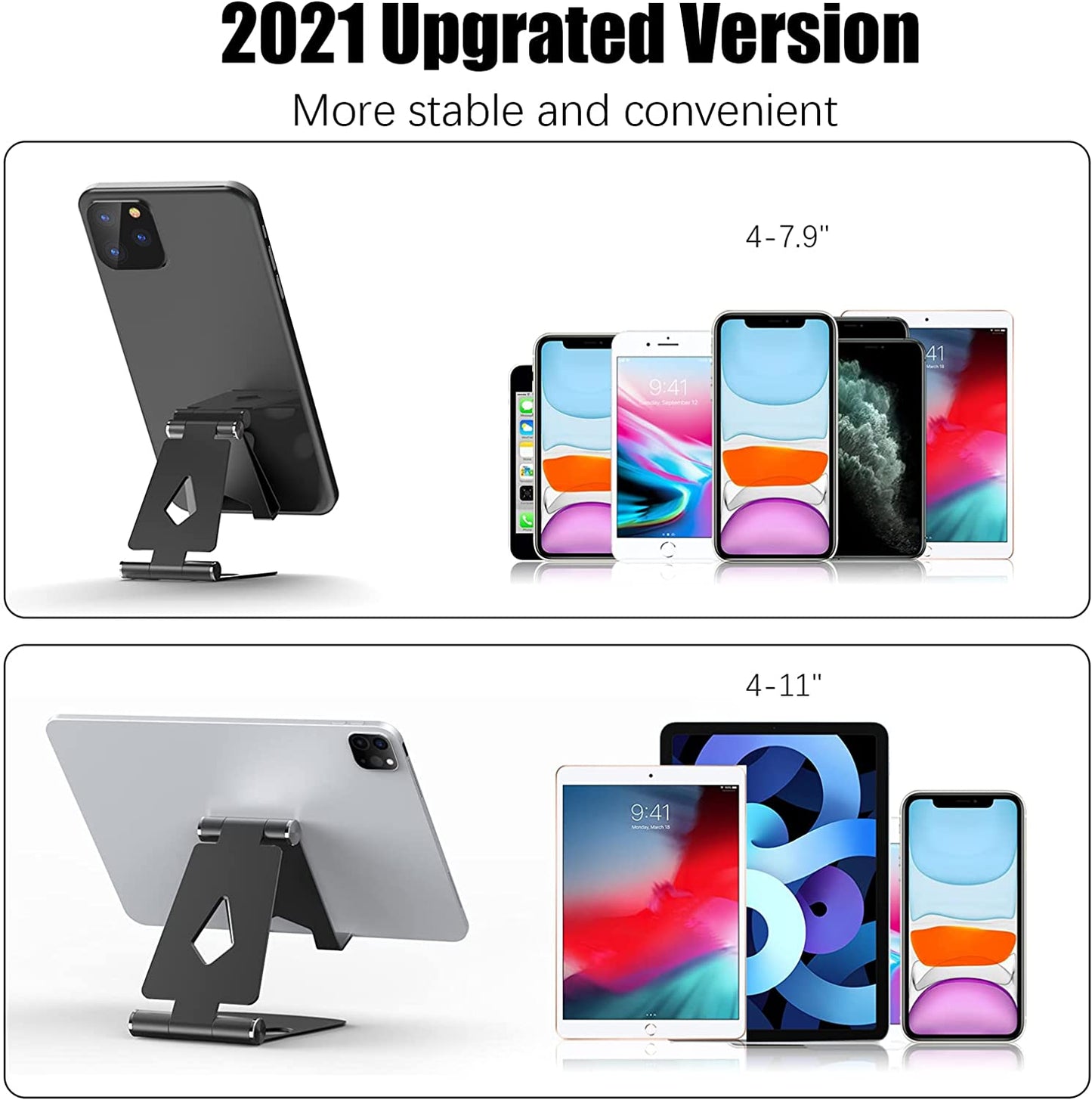 JIUCAIE 2Pack Cell Phone Stand for Angle Height Adjustable Desk Sturdy Aluminum Metal Cute Phone Holder for Iphone,Ipad, Mobile Phone, All Android Smartphone,Desktop JIUCAIE