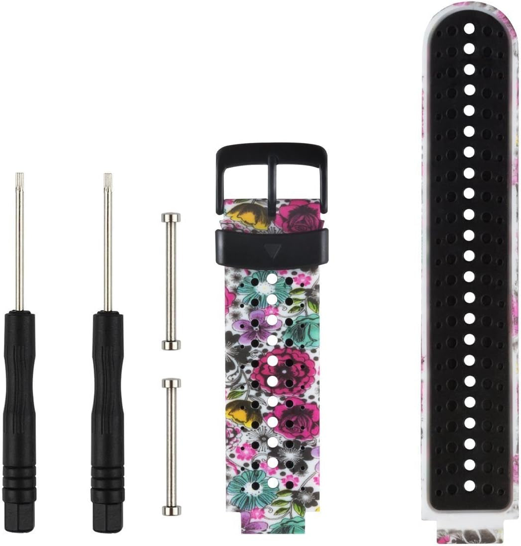 Replacement for Garmin Forerunner 235 / Garmin Approach S20 S5 S6 Watch Band Accessory, Adjustable Silicone Solid&Pattern Strap Wristband for Forerunner 220/230/620/630/735Xt/235Lite… kiugi Classic Flower
