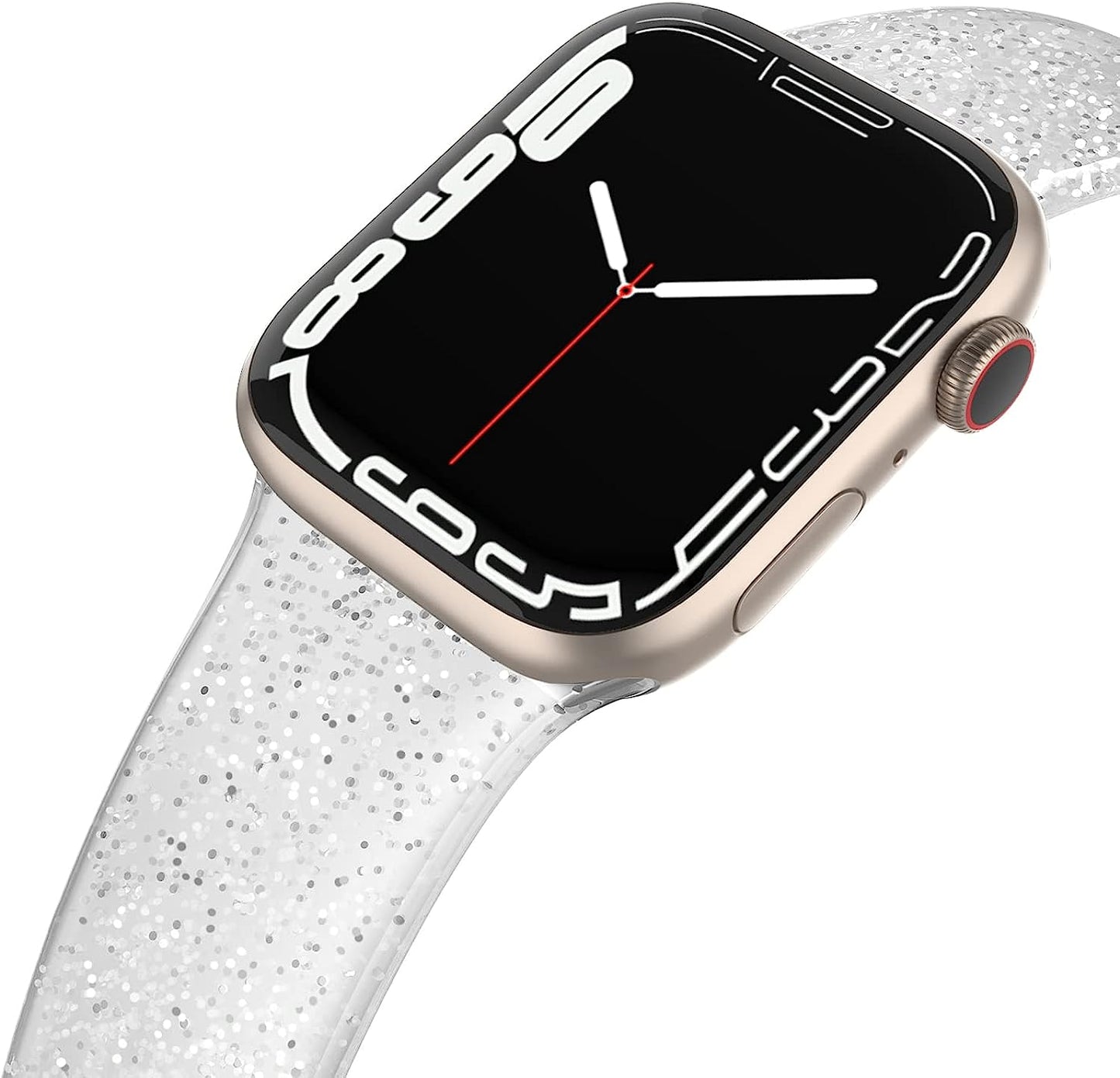 EDIMENS Sport Band Compatible with Apple Watch Bands 41Mm 38Mm 40Mm, Shiny Bling Glitter Silicone Soft Thin Small Replacement Band Compatible for Iwatch Series 8 7 6 5 4 3 2 1 SE Sport Edition Women EDIMENS Glistening Silver 5.5" - 6.9"