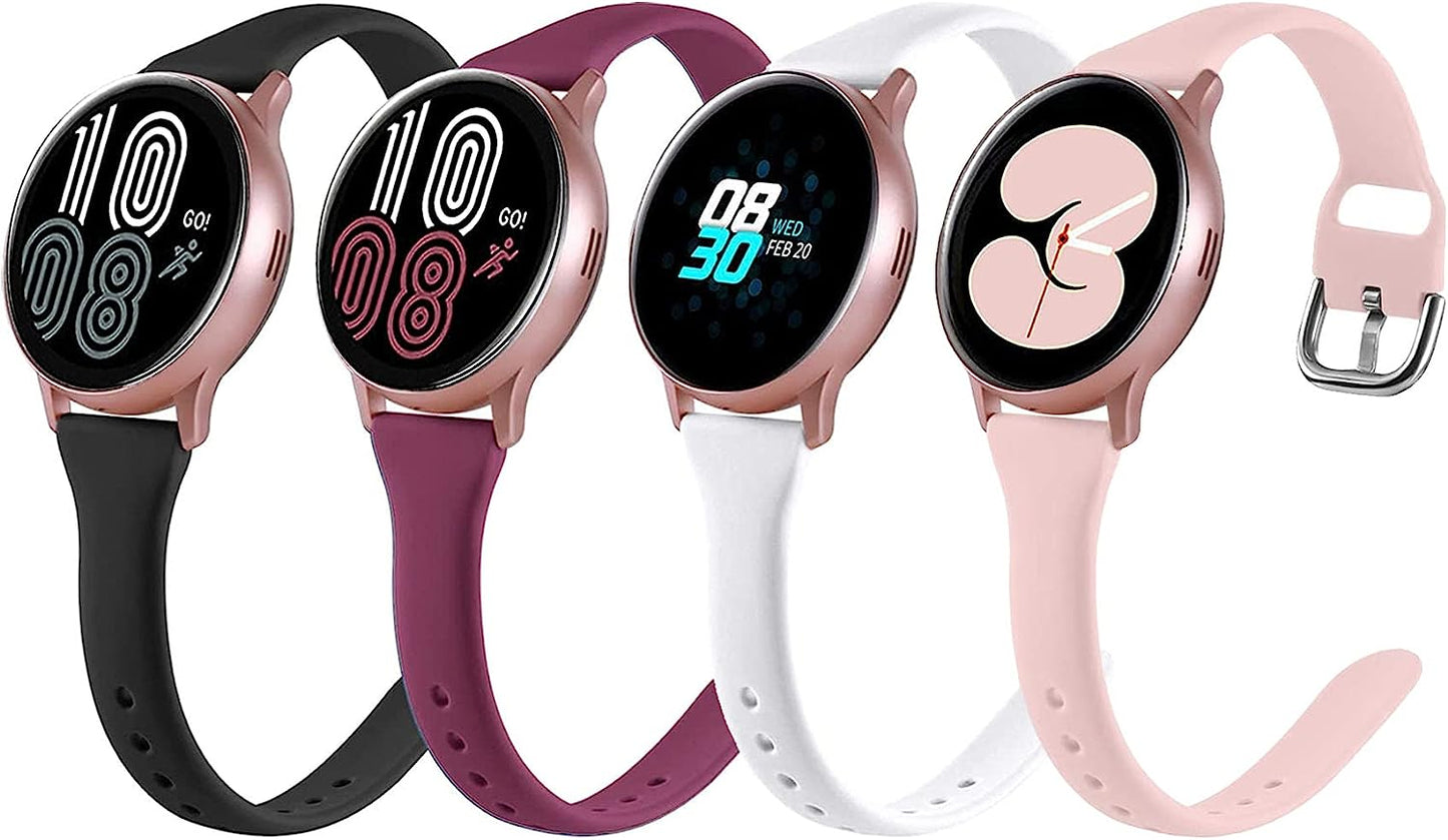 4 Pack Bands Compatible with Samsung Galaxy Watch 4 /Galaxy Watch 5 40Mm 44Mm/ Galaxy Watch 4 Classic /Galaxy Watch 5 Pro 45Mm/ Galaxy Active 2 40Mm 44Mm, 20Mm Soft Slim Silicone Sport Straps for Women Men (Small, Black/Navy Blue/Pine Green/Plum) Suremita Black/Pink/White/Wine Red Small