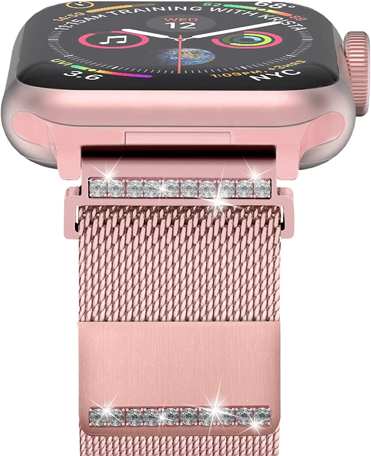 Metal Milanese Loop Band Compatible with Apple Watch Band 38Mm 40Mm 41Mm 42Mm 44Mm 45Mm 49Mm Women Men, Stainless Steel Mesh Magnetic Adjustable Strap for Iwatch Series Ultra/8/7/6/5/4/3/2/1/Se, Gold BANDHOME D-Rose Pink 38mm/40mm/41mm