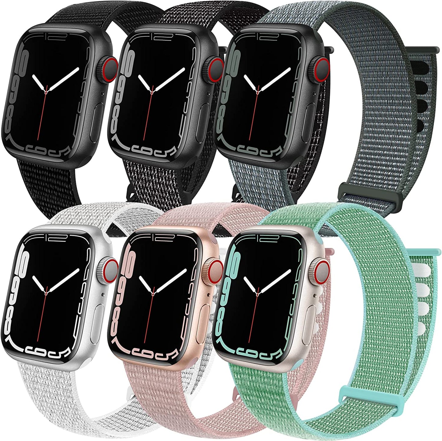 6 Pack Sport Loop Band Compatible with Apple Watch Band 38Mm 40Mm 41Mm 42Mm 44Mm 45Mm 49Mm Iwatch Series 8 7 6 5 SE 4 3 2 1 Ultra Strap Nylon Weave Women Men Stretchy Braided Replace Wristband Breathable HILIMNY Dark Black/Summit White/Marine Green/Rose Pink/Storm Gray/Reflective Black 38mm/40mm/41mm