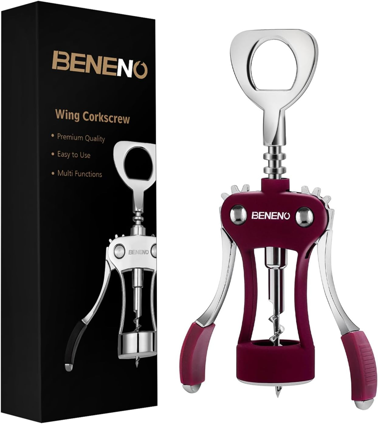 Wine Opener, Zinc Alloy Premium Wing Corkscrew Wine Bottle Opener with Multifunctional Bottles Opener, Upgrade Beneno Purple