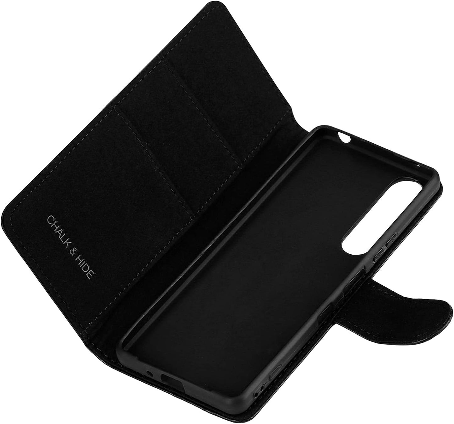 Chalk & Hide - Real Leather Book Wallet Case Cover for Sony Xperia 1 III (2021), Real Leather Design with Card Slot, Magnetic Closure and Built in Stand - Black 32ndShop