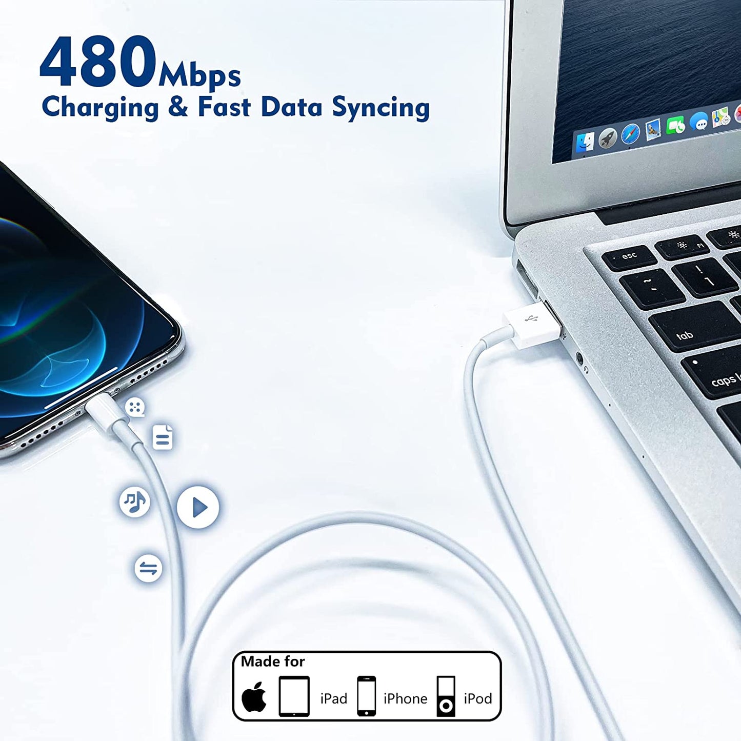 (Apple Mfi Certified)Iphone Charger 10Ft,2Pack 10 Foot Long Data Syncing Charging Lightning Cord Cable with 2Pack USB Wall Charger Travel Plug Adapter Box Compatible with Iphone 12/11 Pro/11/X/Xs/8/7 Yeptech