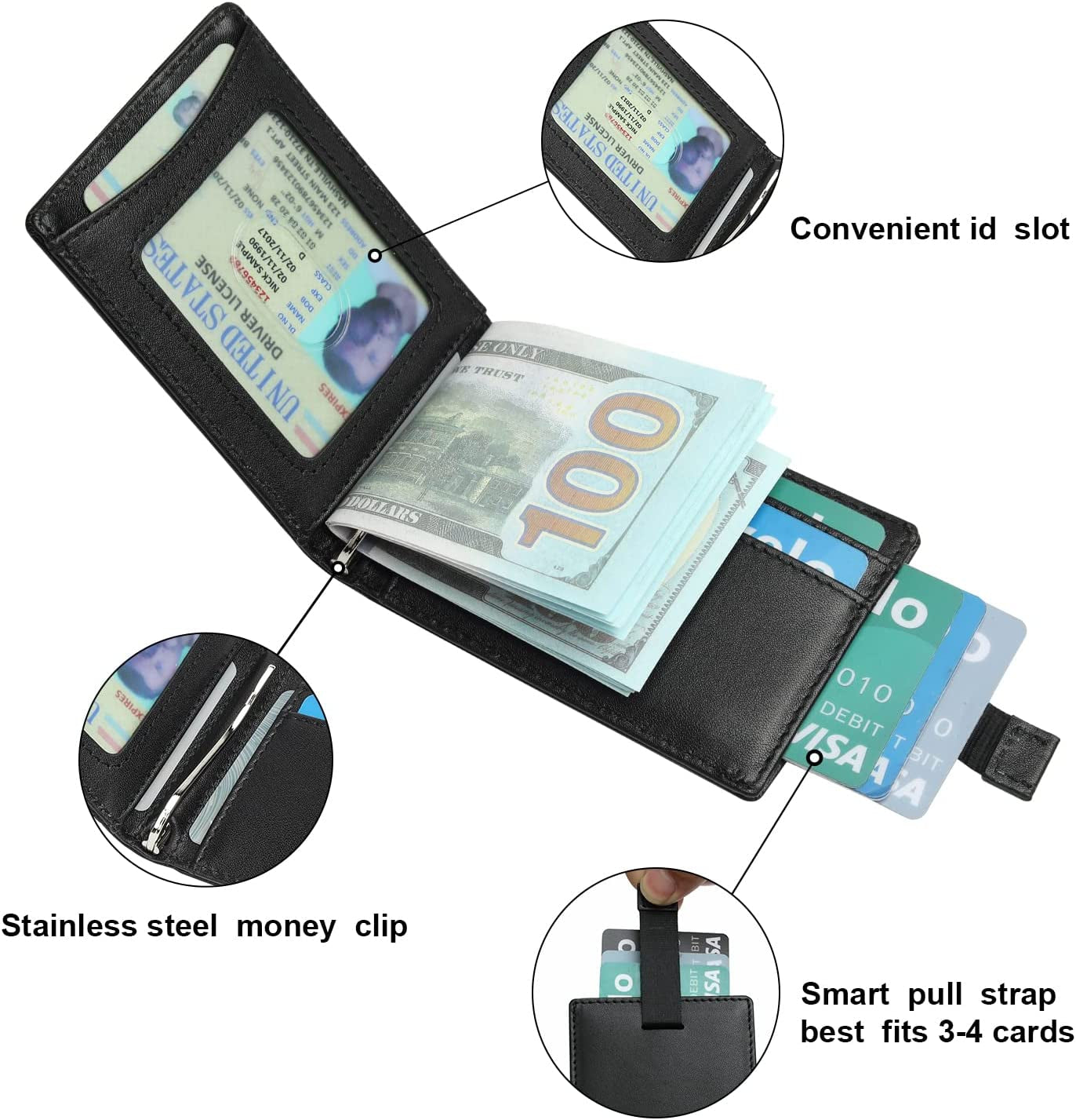 ZUOYOUZ Wallet for Men, RFID Blocking Wallet Slim Bifold Leather Wallet Minimalist Front Pocket Wallets for Father with Money Clip Christmas Gift for Men (Black) ZUOYOUZ