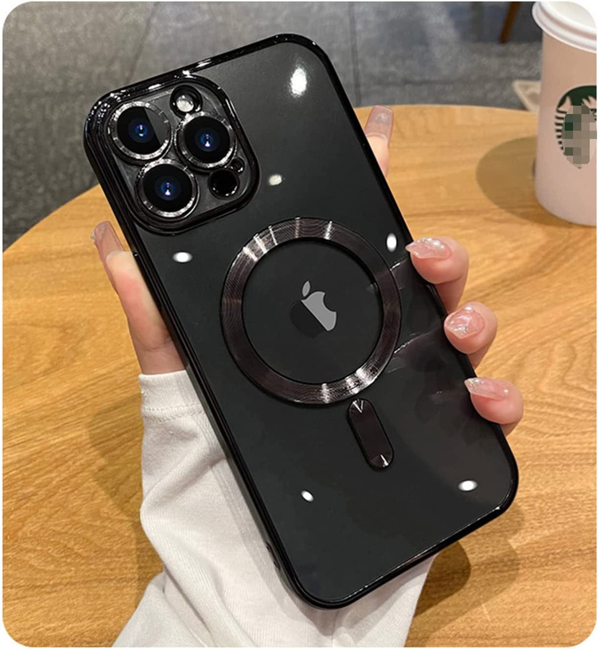 Misscase Iphone 14 Pro Magsafe Case with Camera Lens Protector, Full Protection Clear Magnetic Anti-Scratch Cover - Gold Misscase Clear Black