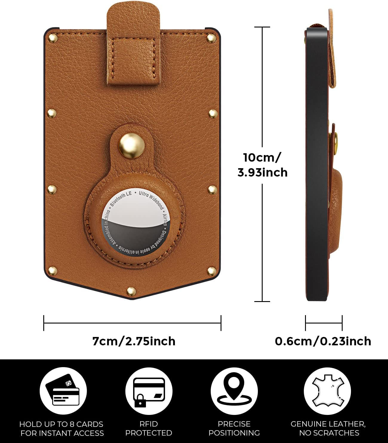 ONIJIA Airtag Wallet Card Holder Men, Smart Air Tag Wallet with Real Leather and Metal, RFID Card Case, Minimalist Credit Card Holder Women, Christmas Gifts (Brown) ONIJIA