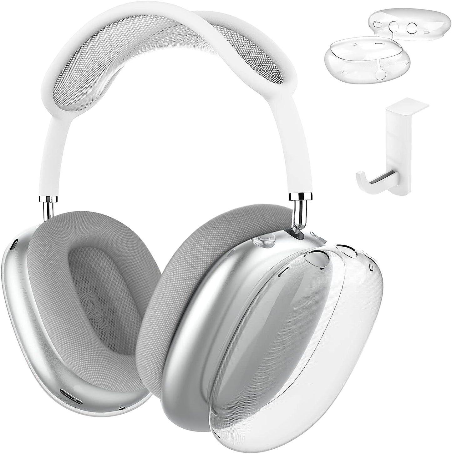 Foweroty Case Cover for Airpods Max, Soft TPU Clear Anti-Scratch Protective Cover for Airpod Max, Transparent Accessories Skin Protector for Airpods Max Headphones (Clear) Foweroty Clear+headphone hook