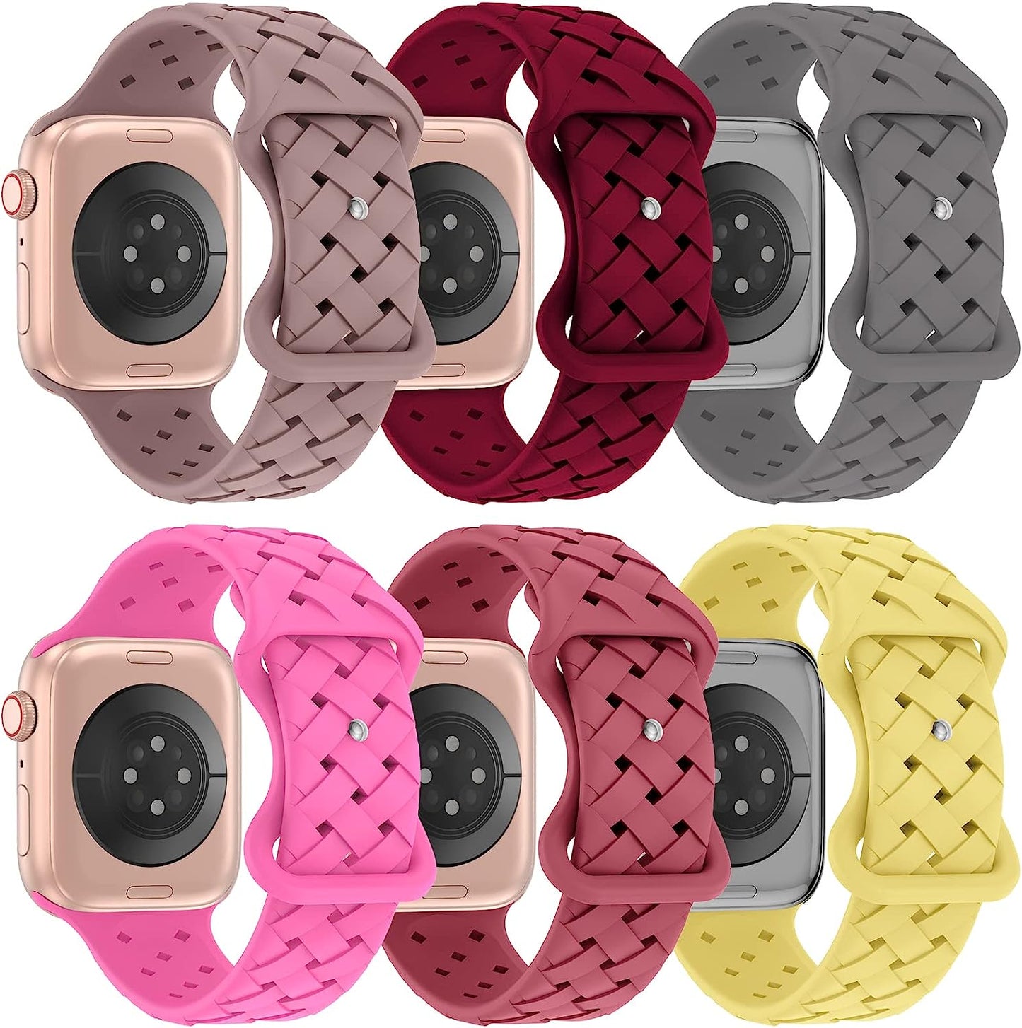 DYKEISS 6 Pack Sport Silicone Band Compatible with Apple Watch Band 41Mm 45Mm 40Mm 44Mm 38Mm 42Mm 49Mm for Women Men, Breathable Soft Replacement Strap for Iwatch Ultra Series 8/7/SE/6/5/4/3/2/1 DYKEISS Smoke Violet/Wine Red/Coastal Grey/Hot Pink/Hibiscus/Lemon Zest 42mm/44mm/45mm/49mm