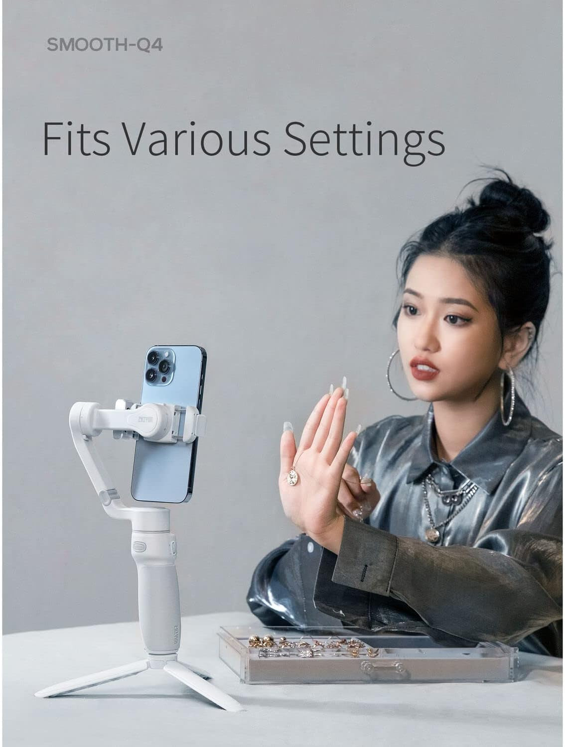 Zhiyun Smooth Q4 Combo 3-Axis Handheld Gimbal Stabilizer with Carry Bag, Built-In Extension Rod, for Smartphone Portable and Foldable Vlogging Stick, Compatible with Iphone 14 13 Pro Max Android ZHIYUN