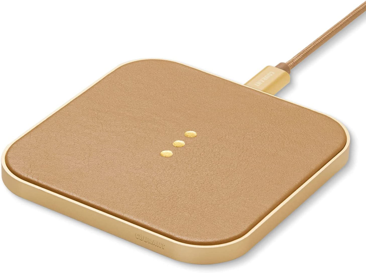 Courant Catch:1 Essentials - Belgian Linen Wireless Charging Pad - Qi-Certified - Compatible with Iphone 14, 13, 12, 11, X, SE, Samsung Galaxy S23, S22, S21, S20, Note, Airpods, Airpods Pro (Camel) COURANT Leather-Cortado