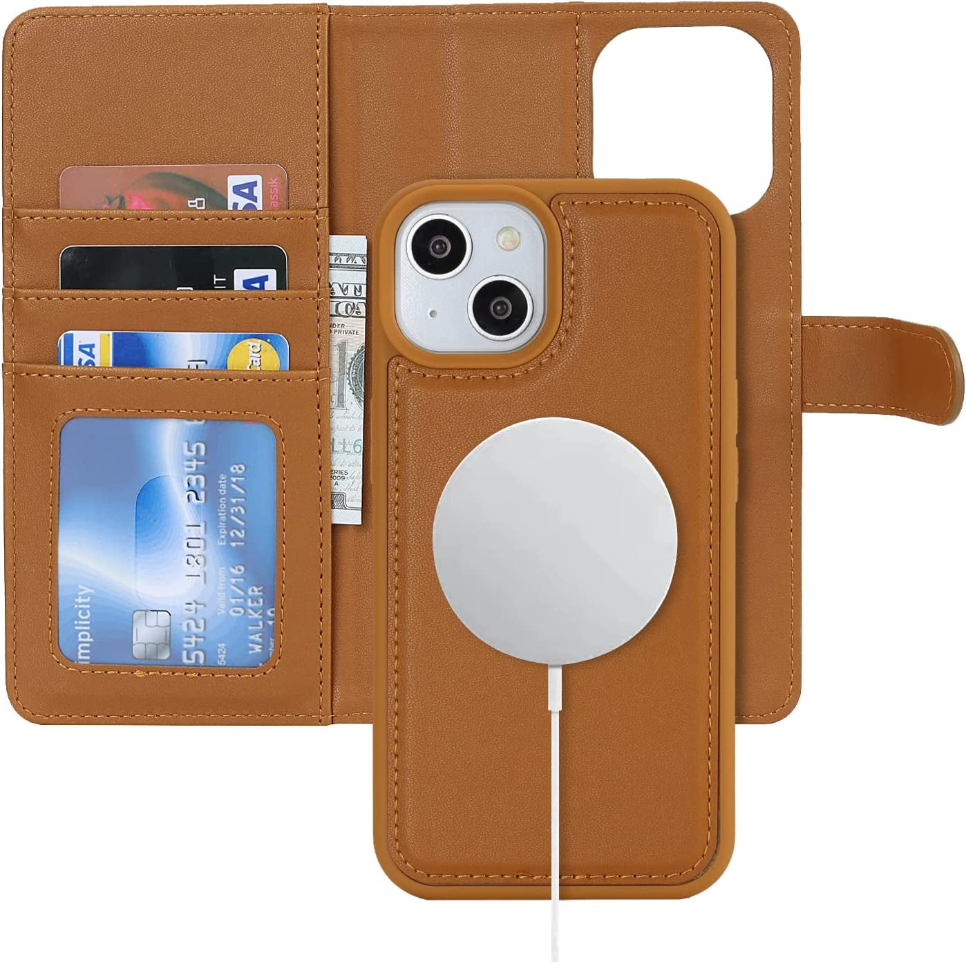 Havaya Iphone 13 Pro Max Wallet Case Magsafe,Iphone 12 Pro Max Wallet Case Detachable Magnetic,Iphone 13 Pro Max Phone Case Wallet with Card Holder for Women,Flip Magnetica Cover for Men-Blue Havaya Brown iPhone 14 & iPhone 13