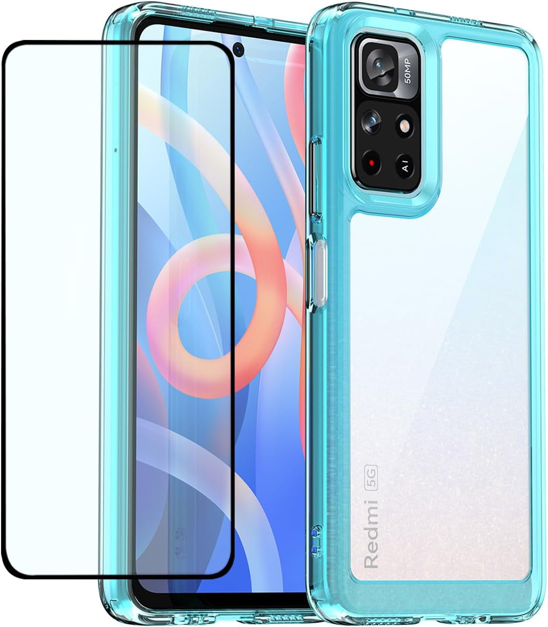 DFTCVBN Phone Case for Poco M4 Pro 5G/Redmi Note 11T 5G/Redmi Note 11S 5G Case with Screen Protector, Soft Bumper with Clear Crystal PC Hard Back Shockproof Cover Cases for Xiaomi Poco M4 Pro 5G Blue DFTCVBN Clearblue