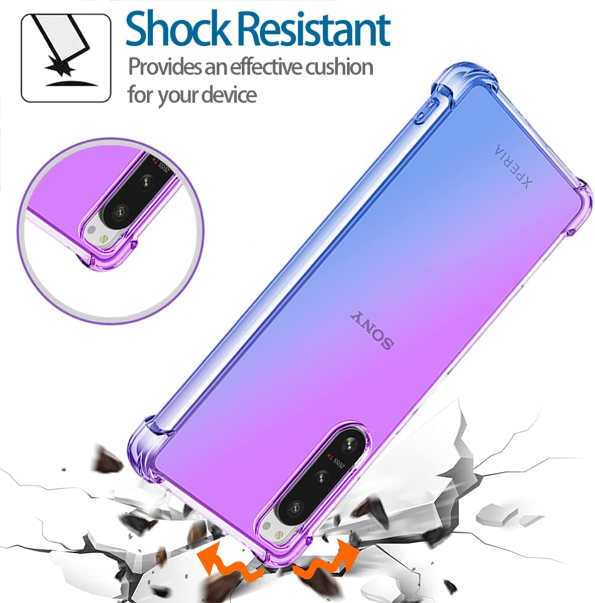 KOARWVC Case for Xperia 5 IV Case, Sony 5 IV XQCQ62B-GC Case, Crystal Clear Case Gradient Slim anti Scratch TPU Shockproof Protective Phone Cases Cover for Sony Xperia 5 IV (Purple/Blue) KOARWVC
