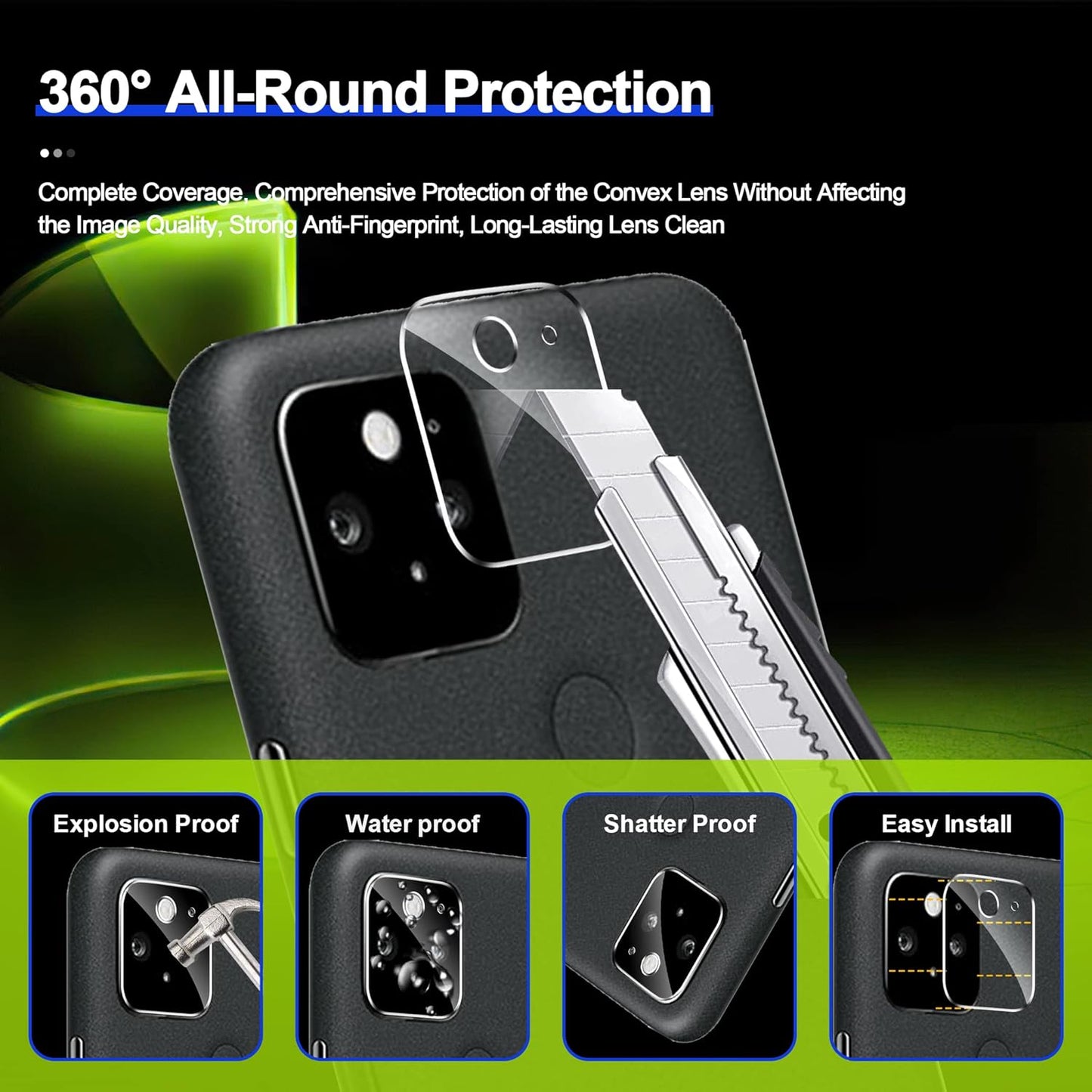 Ogrish 2 Pack Tempered Glass Screen Protector for Google Pixel 5 - and 2 Pack Camera Lens Protector【Hd Clarity】【Anti-Scratch】【Case Friendly】【Anti-Fingerprint】 Ogrish