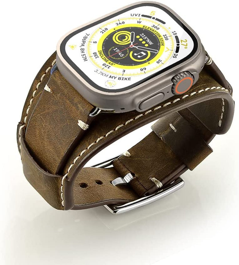 GOSETH Leather Band Compatible with Apple Watch Ultra 49Mm Band Leather Strap, Genuine Leather Band with Stainless Clasp for Iwatch Series 8 SE 7 6 5 4 3 2 1 45Mm 44Mm 42Mm Band (Black) GOSETH Deep Brown 41mm/40mm/38mm