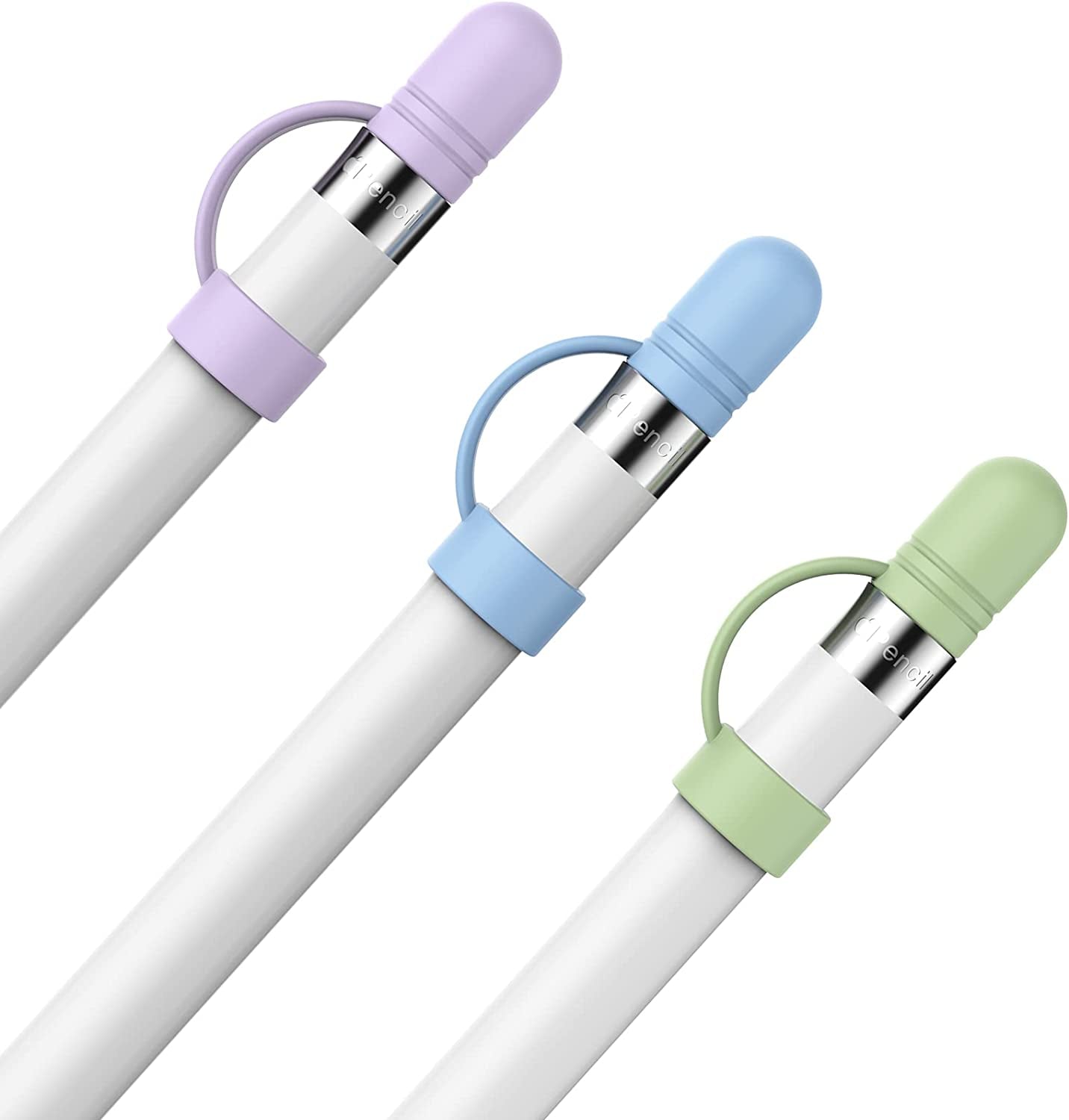 Ahastyle 3 Pack Cap Replacement Holder with Anti-Lost Strap Silicone Protective Cap Cover for Apple Pencil 1St Generation(White, Pink, Avocado Green) AHASTYLE Purple,Blue,Green Apple Pencil Cap