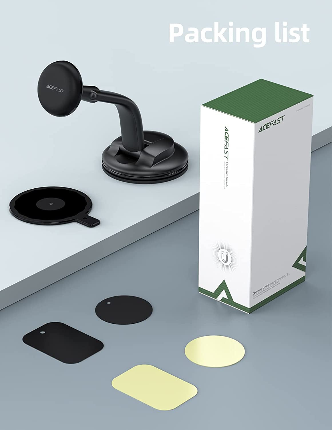 ACEFAST Magnetic Phone Car Mount, Universal Phone Car Holder Low Installation Height Built-In Four N52 Super Strong Magnets Large Sticky Base Suction Cup Dashboard Windshield Flexible Installation ACEFAST