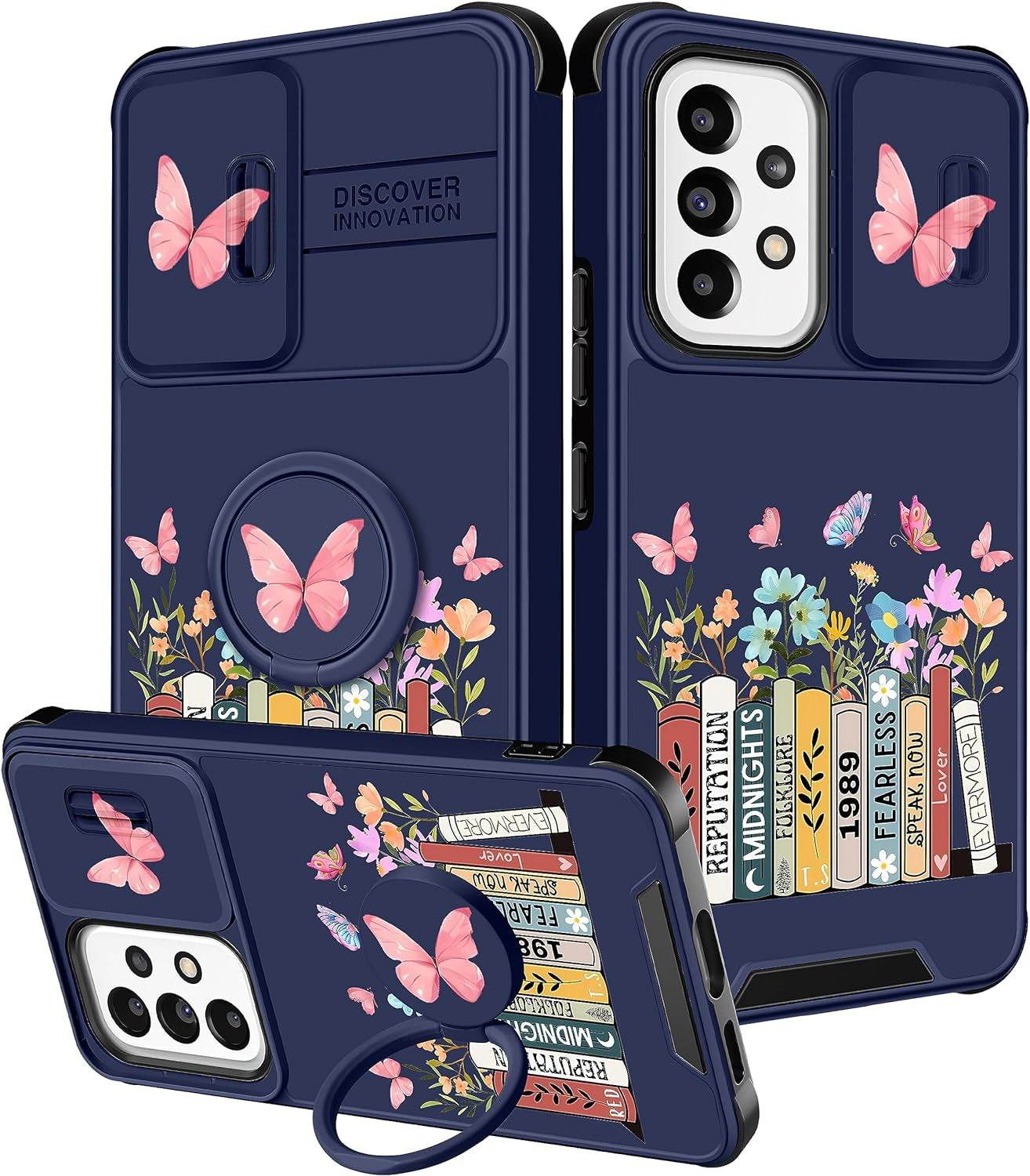 Funermei (2In1 for Samsung Galaxy A53 5G Phone Case for Women Cute Girls Cover Butterfly Girly Kawaii Aesthetic Butterfly Design with Camera Cover and Ring Stand Funda for Samsung A53 5G Case Funermei 4-For A53 5G-Books