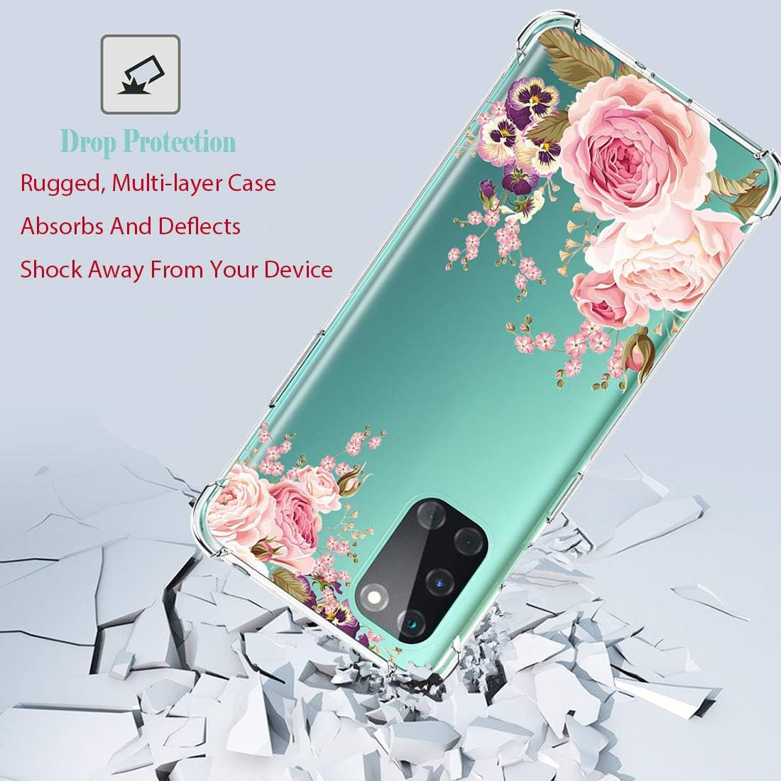 Ueokeird Phone Case for Oneplus 8T 5G (2020), Oneplus 8T Case Girls Women, Slim Shockproof Clear Floral Pattern Soft Flexible TPU Protective Cover for Oneplus 8T (Rose Flower) Ueokeird