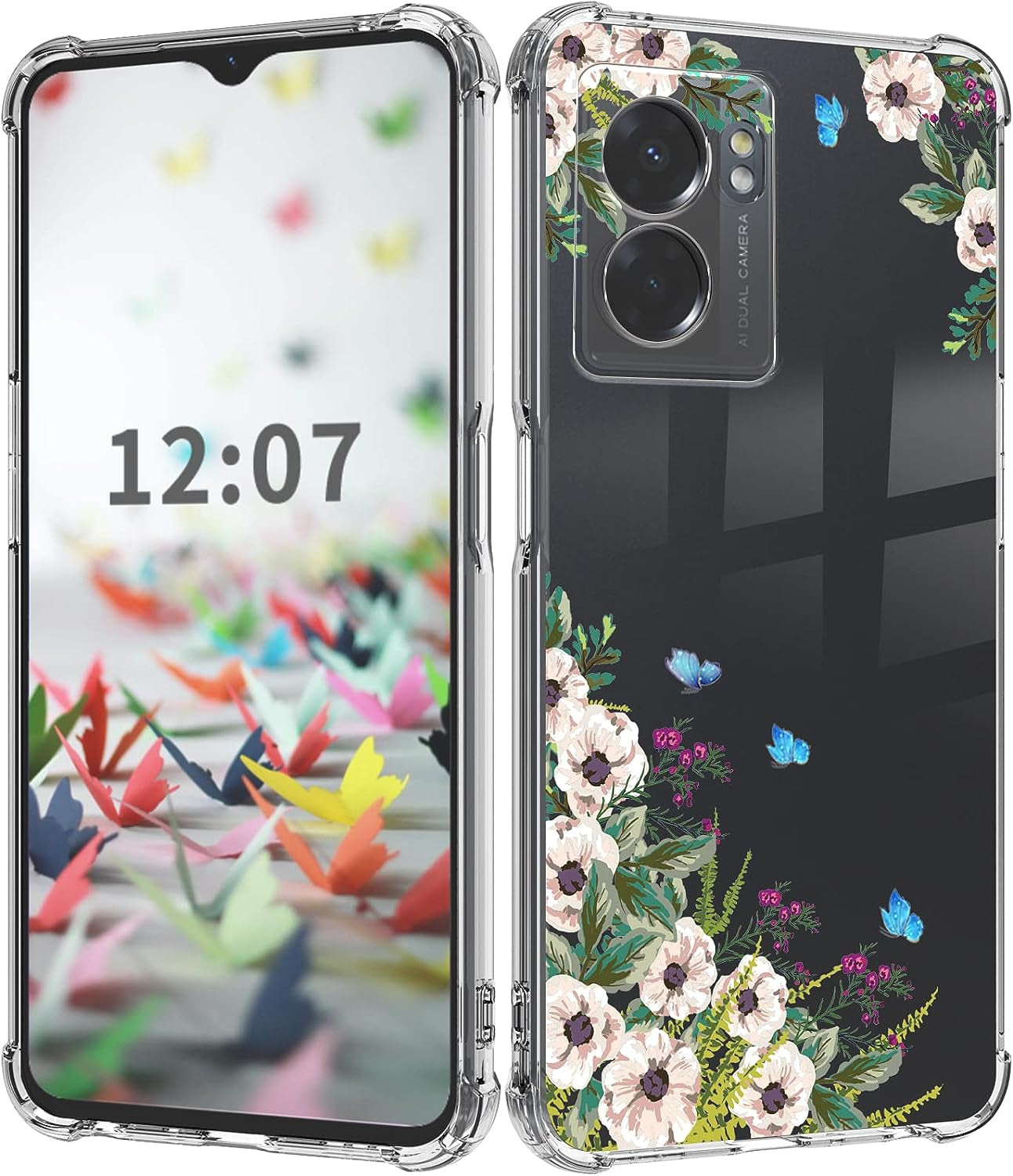 Dcwunk Compatible with Oneplus Nord N300 5G Case 6.56 Inch, Camera Lens Protector Flower Shockproof Clear Floral Design Protective Women Phone Cover, 2022 (Daisies) Dcwunk Blue Butterfly