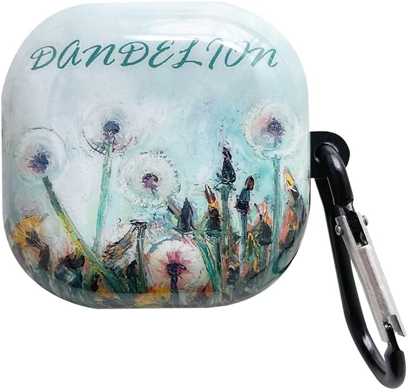 HENJI Case for Samsung Galaxy Buds 2 Case (2021) / Galaxy Buds Pro Case (2021) / Galaxy Buds Live Case (2020), Full Protective Pearl Shell Cover with Keychain for Women Girl (Purple) HENJI Dandelion