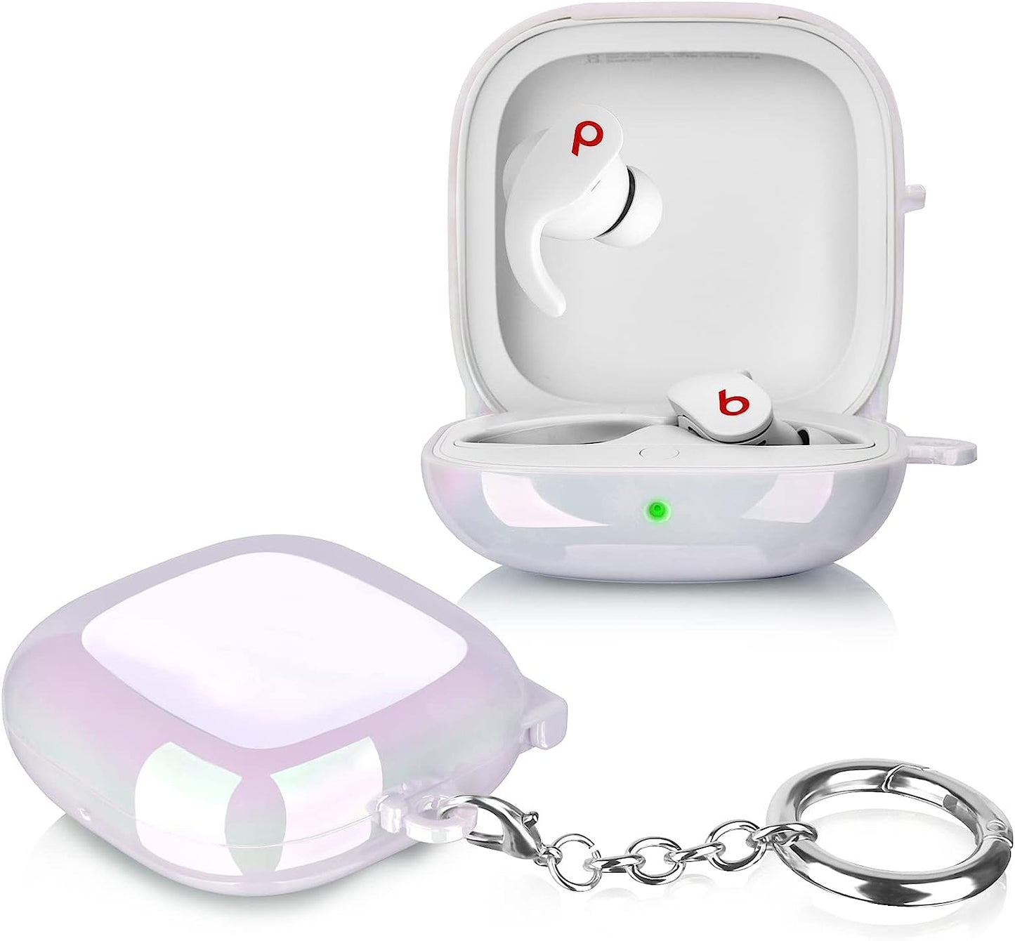 Beats Fit Pro Case Cover, Filoto Bling Crystal PC Beats Fit Pro Case for Women Girls, Cute Apple Beats Fit Pro Earbuds Case with Keychain, Silver kerle White