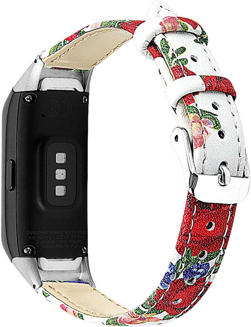 Techcode SM-R370 Galaxy Watch Band, Genuine Leather Watch Band with Metal Buckle Adjustable Strap Anti-Slip Replacement Wristband Quick Release for Samsung Galaxy Fit SM-R370 TechCode H