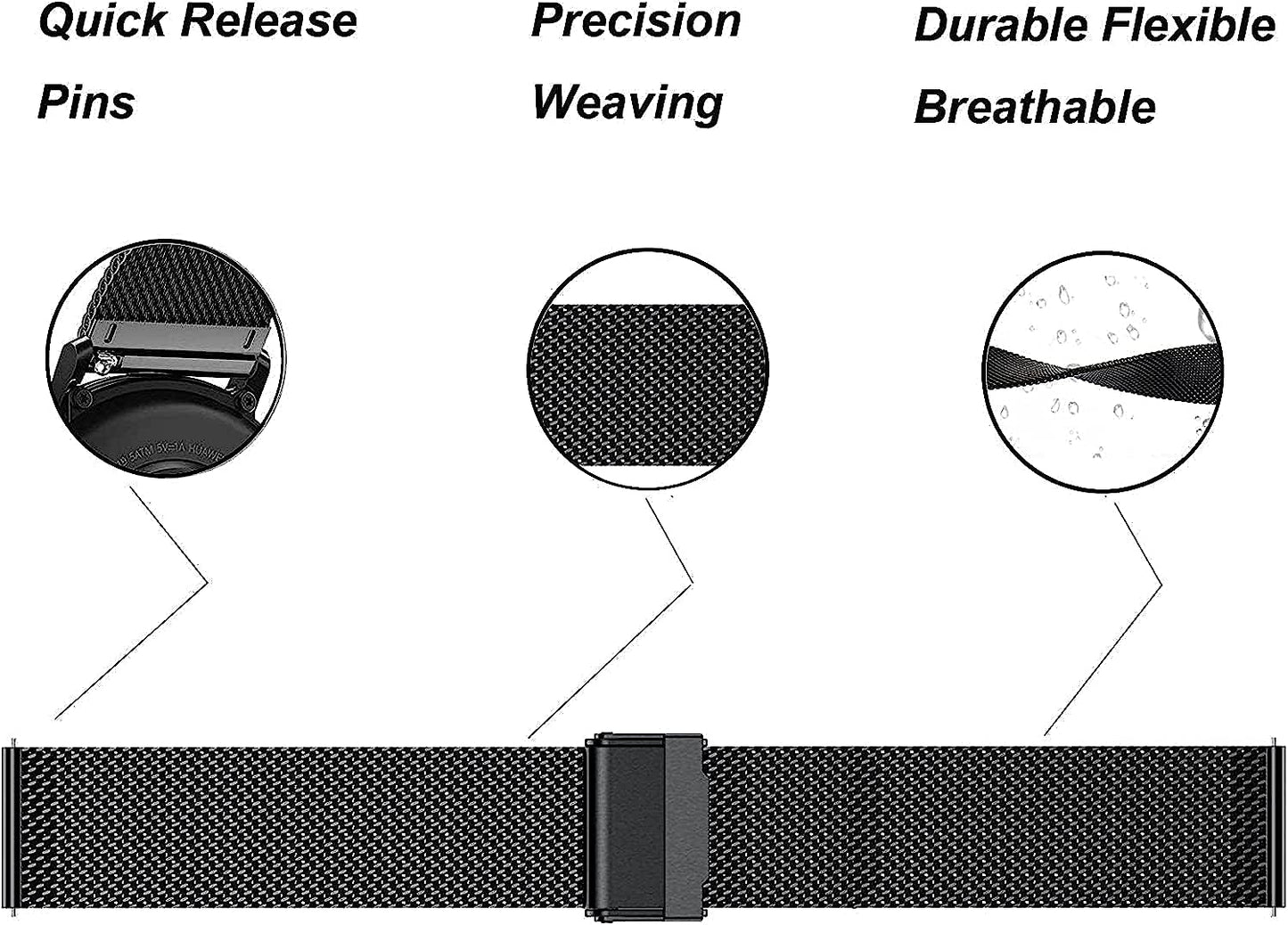 Eanwireless Compatible with Garmin Vivoactive 4 45Mm/Venu 2 45Mm Replacement 22Mm Strap Band, Milanese and Stainless Steel Metal Strap for Forerunner 745/265/255/255 Music 46Mm,Black+Black EANWireless