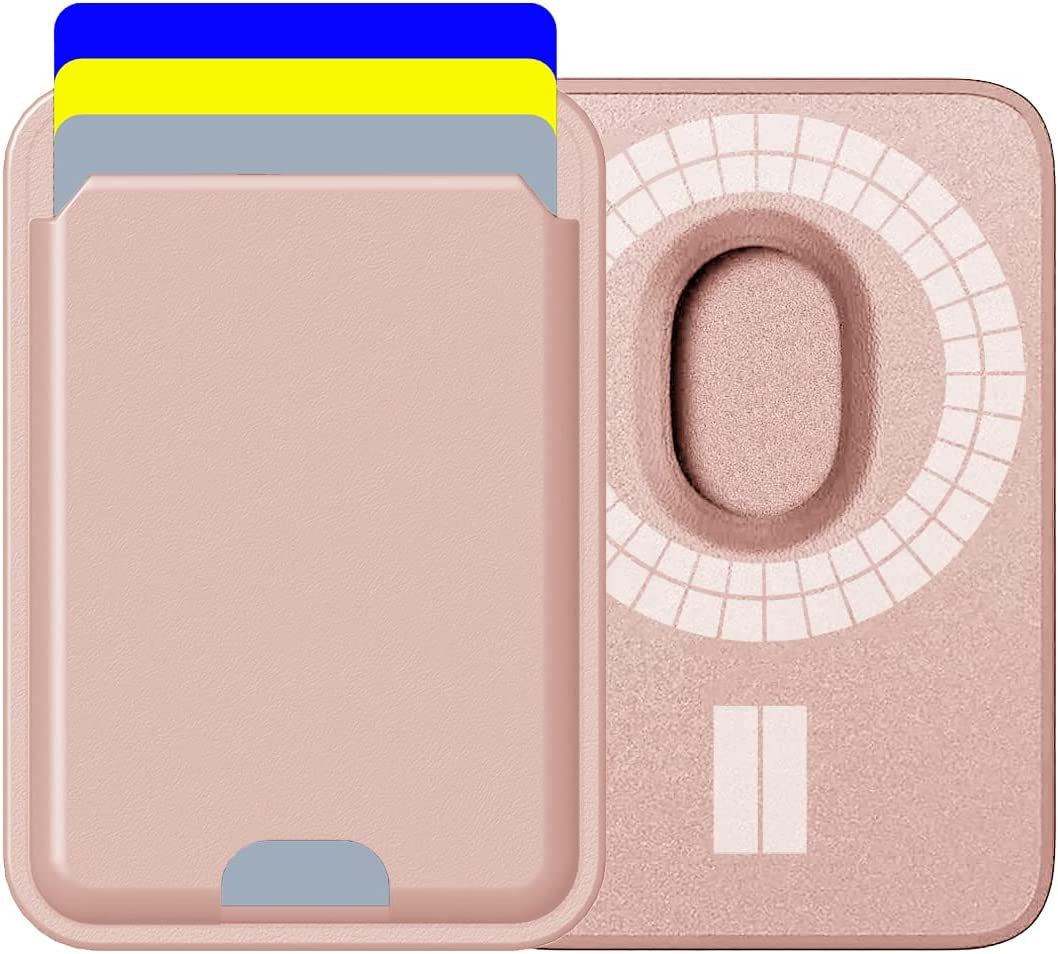 Magnetic Card Holder Designed for Magsafe Wallet, Designed for Iphone 12 13 14 15 Pro Max Mini, Highimitation Leather, Strong Magnet on Back, Quick Access (3 Cards, Dark Cherry) Python Trend One 3 Cards, Pink