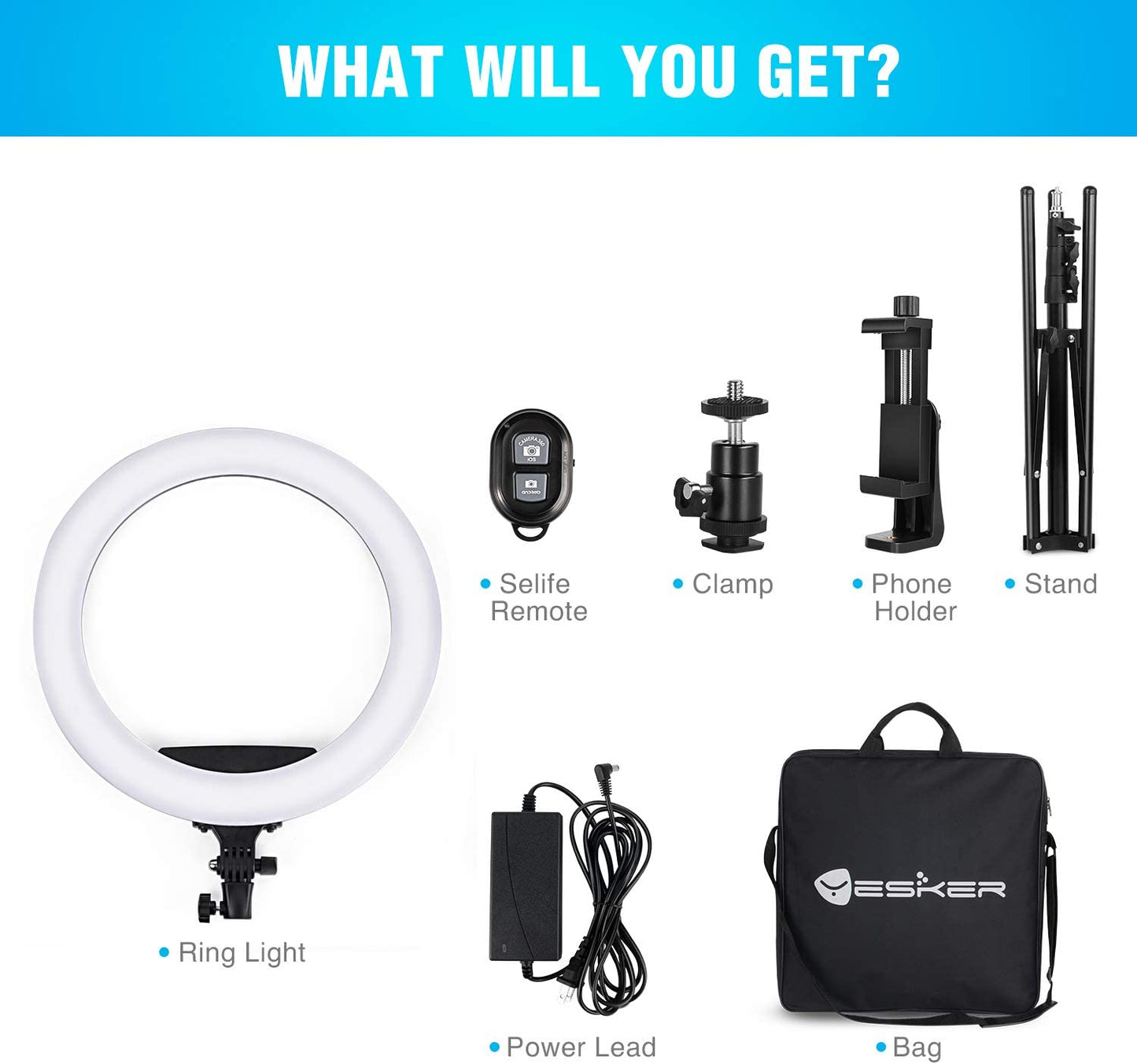 Ring Light 18 Inch LED Ringlight Kit with 73 Inch Tripod Stand with Phone Holder Adjustable 3200-6000K Color Temperature Circle MUA Lighting for Camera for Vlog, Makeup,Youtobe, Video Shooting, Selfie Yesker