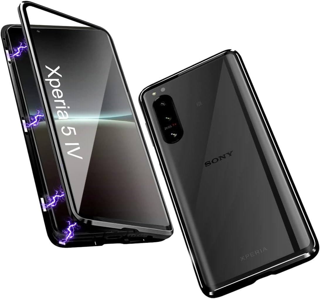 QUIETIP Case Compatible Sony Xperia 5 Iv,Magnetic Metal Frame Clear Tempered Glass + Hard PC Matte Back Non Slip Shockproof Case with Camera Protector,Silver QUIETIP Black 6.1 Inches