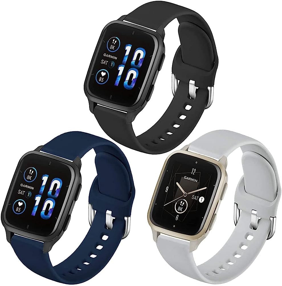 Sankel 3 Pack Band Compatible for Garmin Venu Sq 2/Venu Sq/Venu Music/Vivoactive 3/Vivomove Hr/Garmin Move Luxe/Style,Forerunner 158/245/645, 20Mm Soft Silicone Strap Wristbands Sankel Black/Navy Blue/Gray