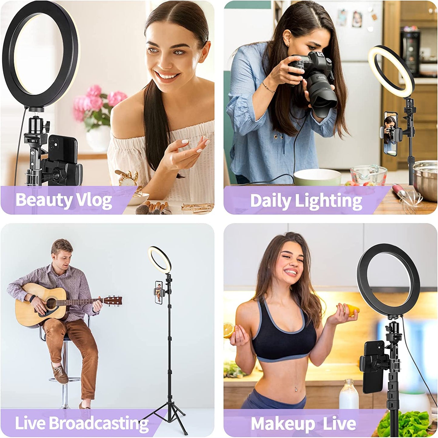 Selfie Ring Light with Tripod Stand and Phone Holder, Eicaus Tripod for Iphone with Ringlight for Live Streaming, Video Recording, Makeup, Lighting Kit Gifts for Youtube and TIK Tok Eicaus