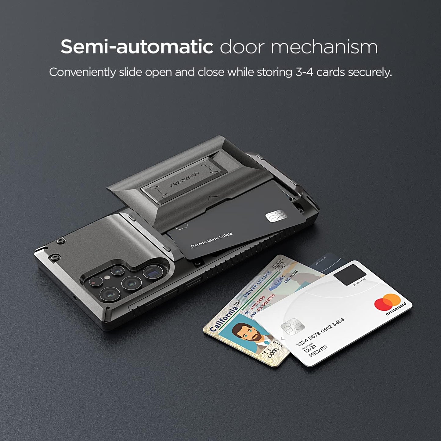 VRS DESIGN Damda Glide Hybrid Phone Case for Galaxy S22 Ultra, Sturdy Functional Case with Card Slot & Kickstand for Galaxy S22 Ultra (2022) Metal Black VRS DESIGN